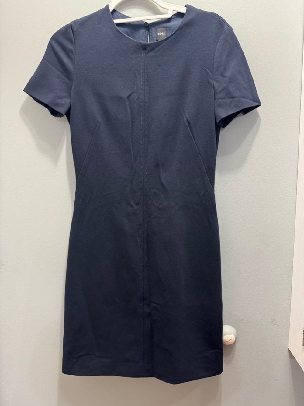 BOSS Navy Short Sleeve Mini Sheath Dress